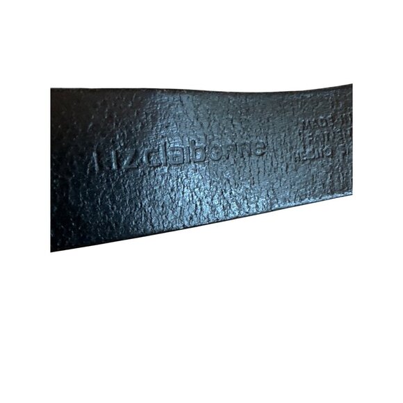 Liz Claiborne Black Leather Belt With Textured Buckle & Embossed Design - Picture 6 of 7